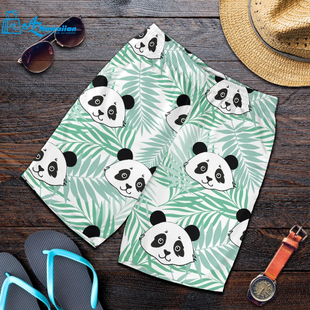 Panda Pattern Tropical Leaves Background Men Shorts