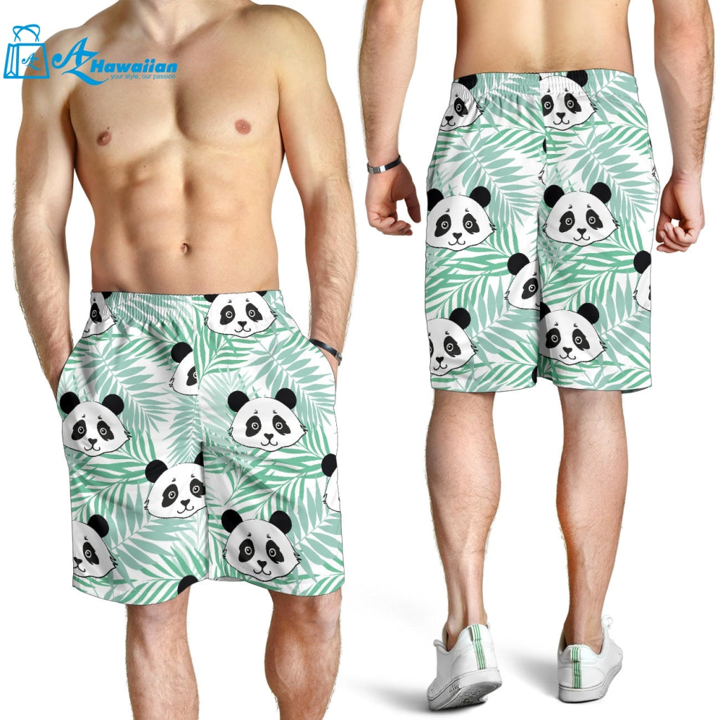 Panda Pattern Tropical Leaves Background Men Shorts