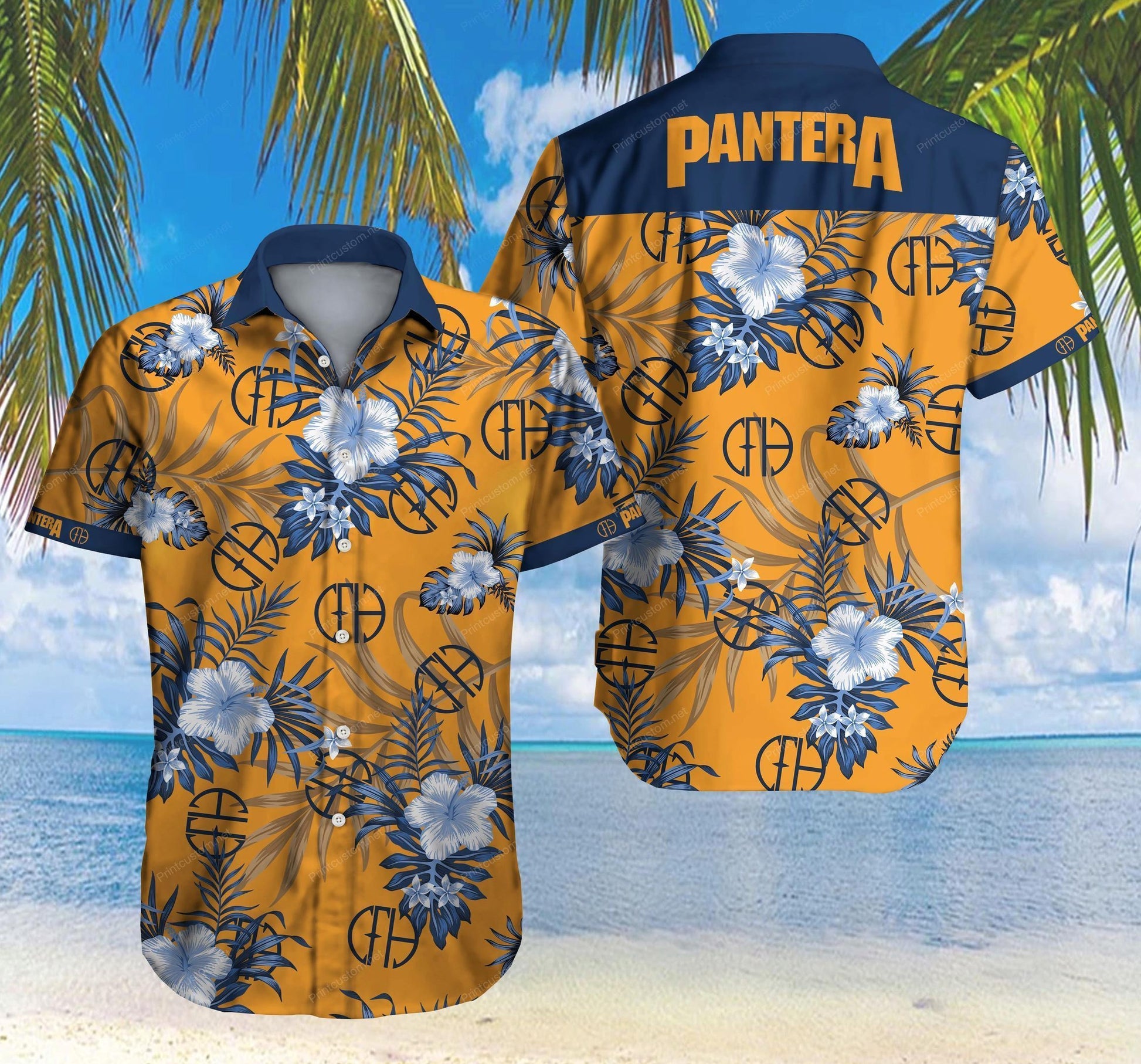 Pantera Hawaiian Graphic Print Short Sleeve 