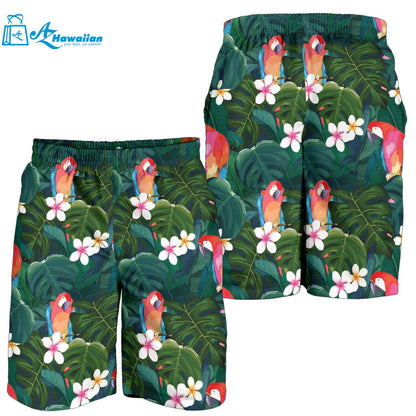 Parrot Palm Tree Leaves Flower Hibiscus Pattern Men Shorts