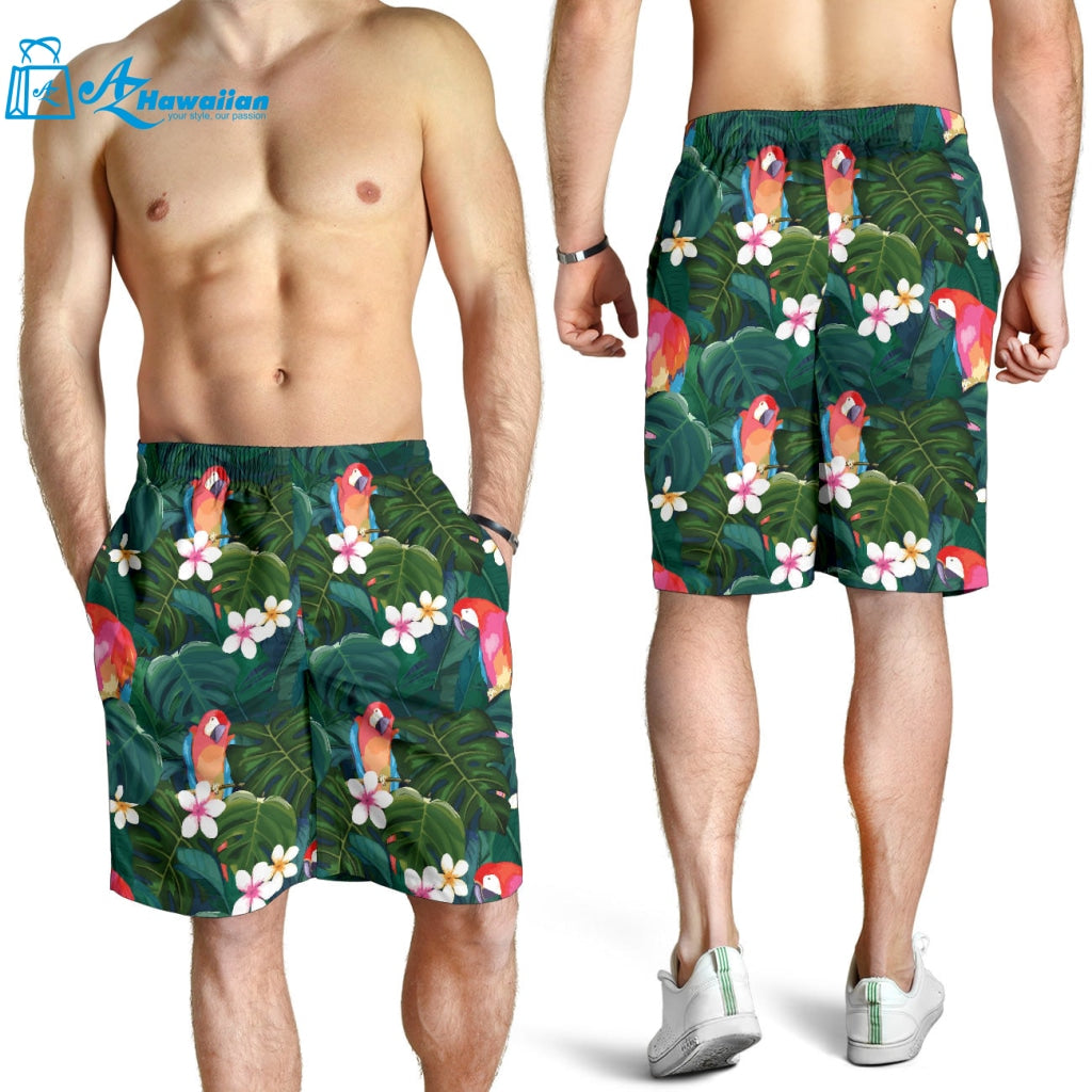 Parrot Palm Tree Leaves Flower Hibiscus Pattern Men Shorts