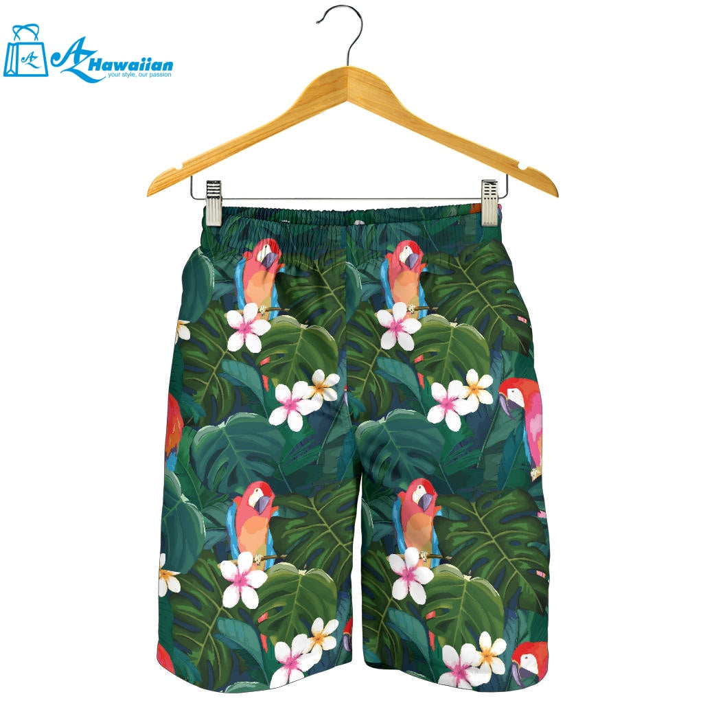 Parrot Palm Tree Leaves Flower Hibiscus Pattern Men Shorts