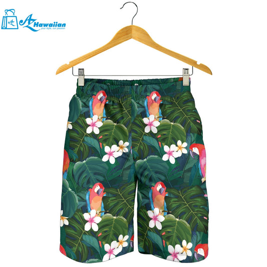 Parrot Palm Tree Leaves Flower Hibiscus Pattern Men Shorts