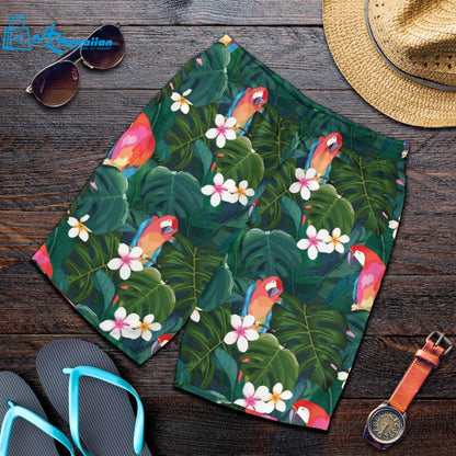 Parrot Palm Tree Leaves Flower Hibiscus Pattern Men Shorts