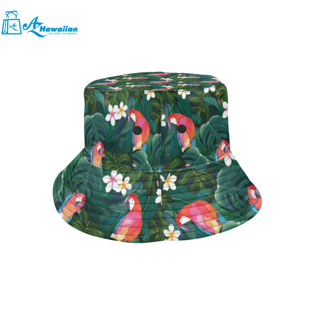 Parrot Palm tree leaves flower hibiscus pattern Unisex Bucket Hat