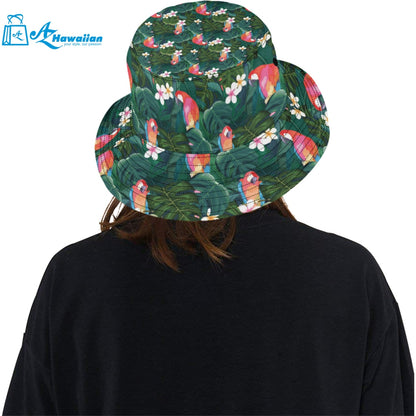 Parrot Palm tree leaves flower hibiscus pattern Unisex Bucket Hat