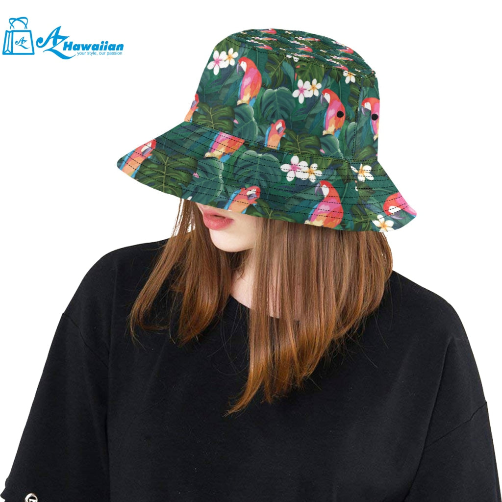 Parrot Palm tree leaves flower hibiscus pattern Unisex Bucket Hat