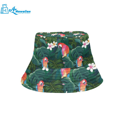 Parrot Palm tree leaves flower hibiscus pattern Unisex Bucket Hat