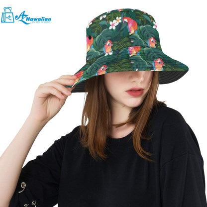 Parrot Palm tree leaves flower hibiscus pattern Unisex Bucket Hat