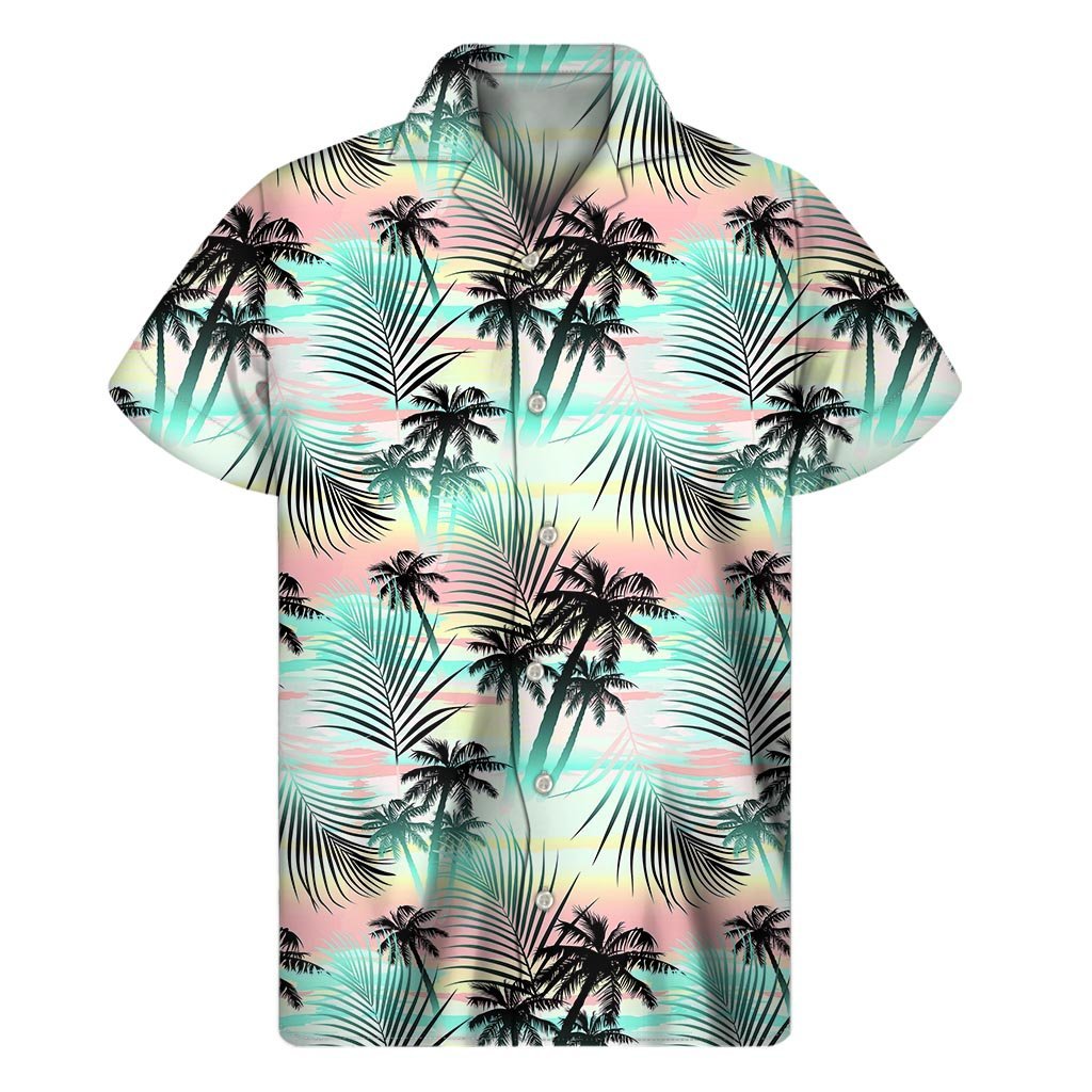 Pastel Palm Tree Pattern Print Mens Short Sleeve Shirt Hawaiian