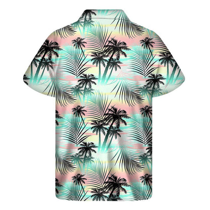 Pastel Palm Tree Pattern Print Mens Short Sleeve Shirt Hawaiian