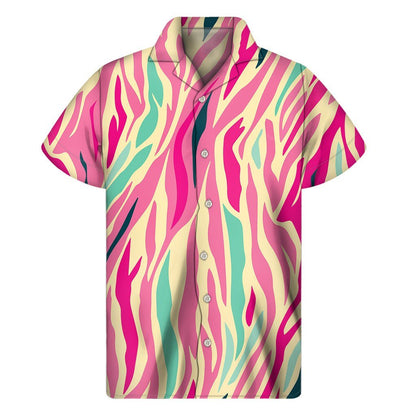Pastel Zebra Pattern Print Mens Short Sleeve Shirt Hawaiian