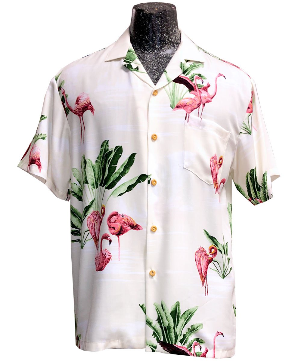 Flamingo Retreat BeigeHawaiian Shirt Made In Hawaii, Summer Shirt, Beach Shirts