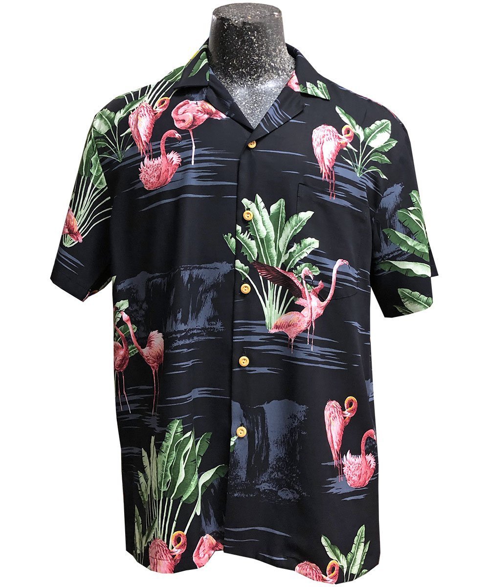 Flamingo Retreat Black Hawaiian Shirt Made In Hawaii, Summer Shirt, Beach Shirts