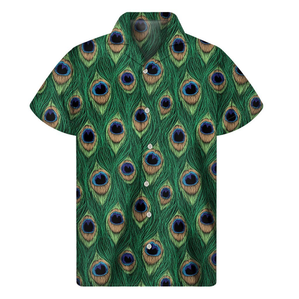 Peacock Tail Pattern Print Mens Short Sleeve Shirt Hawaiian