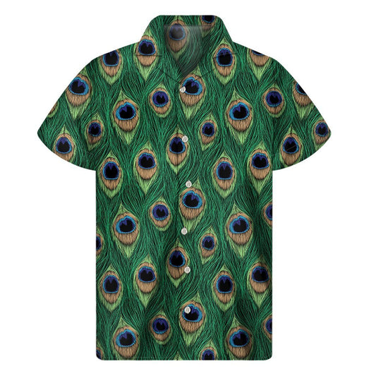 Peacock Tail Pattern Print Mens Short Sleeve Shirt Hawaiian