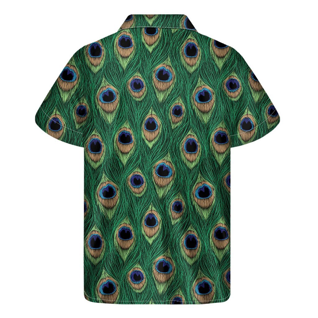 Peacock Tail Pattern Print Mens Short Sleeve Shirt Hawaiian