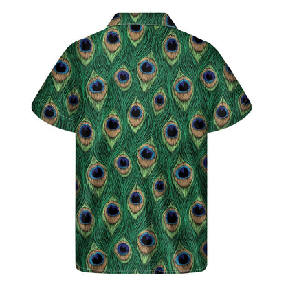 Peacock Tail Pattern Print Mens Short Sleeve Shirt Hawaiian