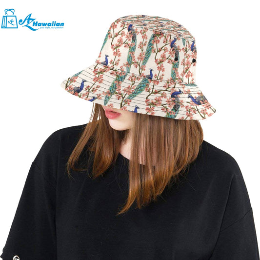 Peacock tropical flower pattern Unisex Bucket Hat