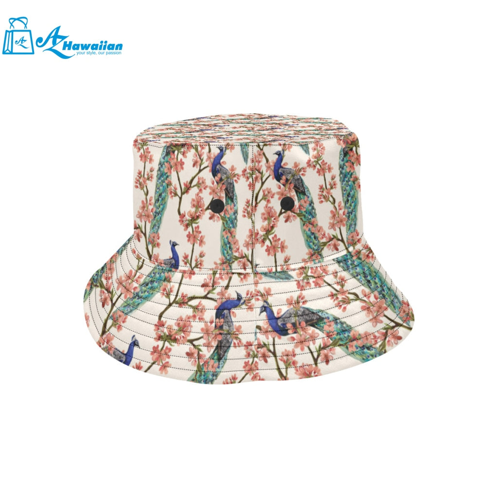 Peacock tropical flower pattern Unisex Bucket Hat