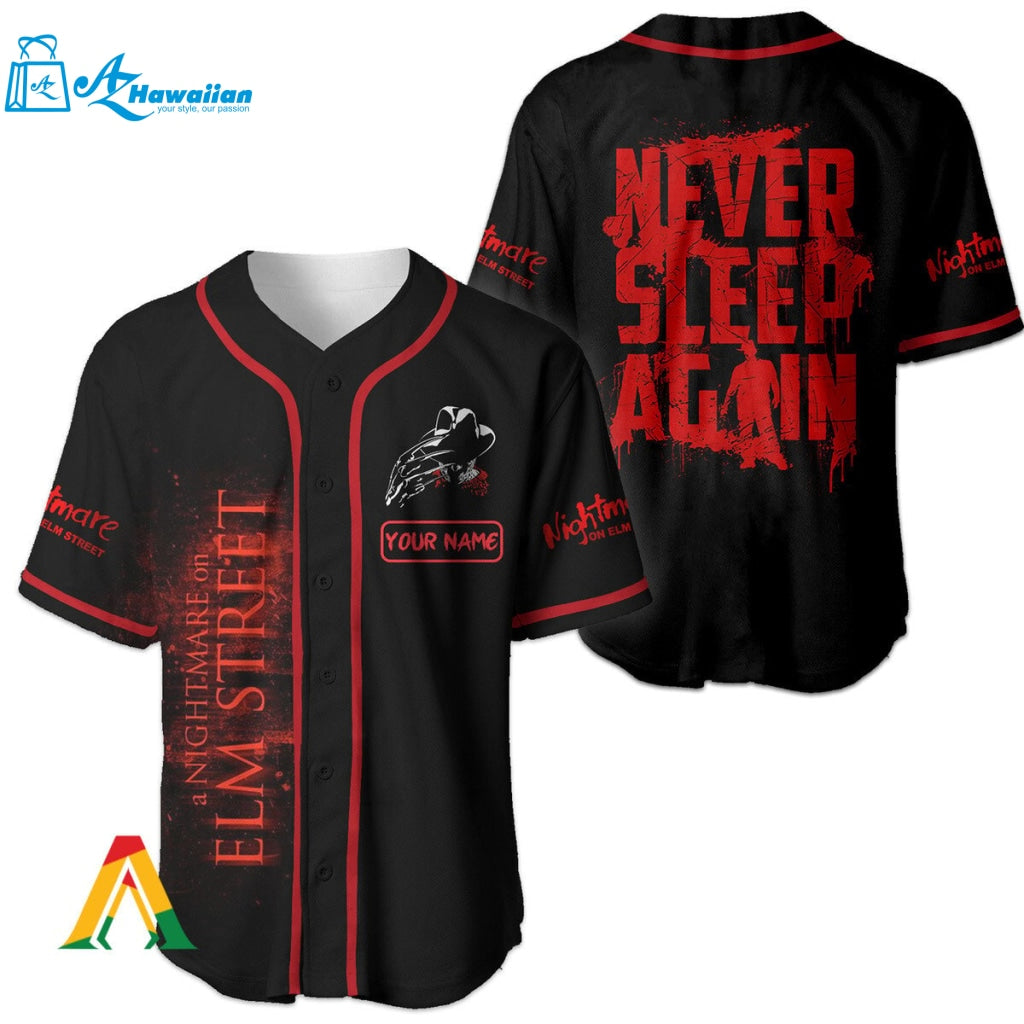 Peronalized Freddy Krueger Never Sleep Again Baseball Jersey