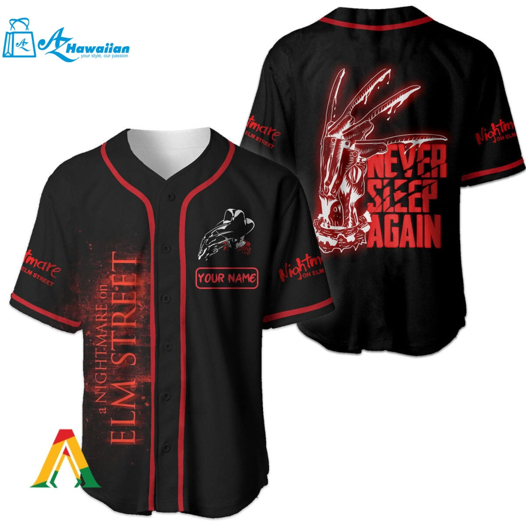 Peronalized Never Sleep Again Nightmare Elm Street Baseball Jersey