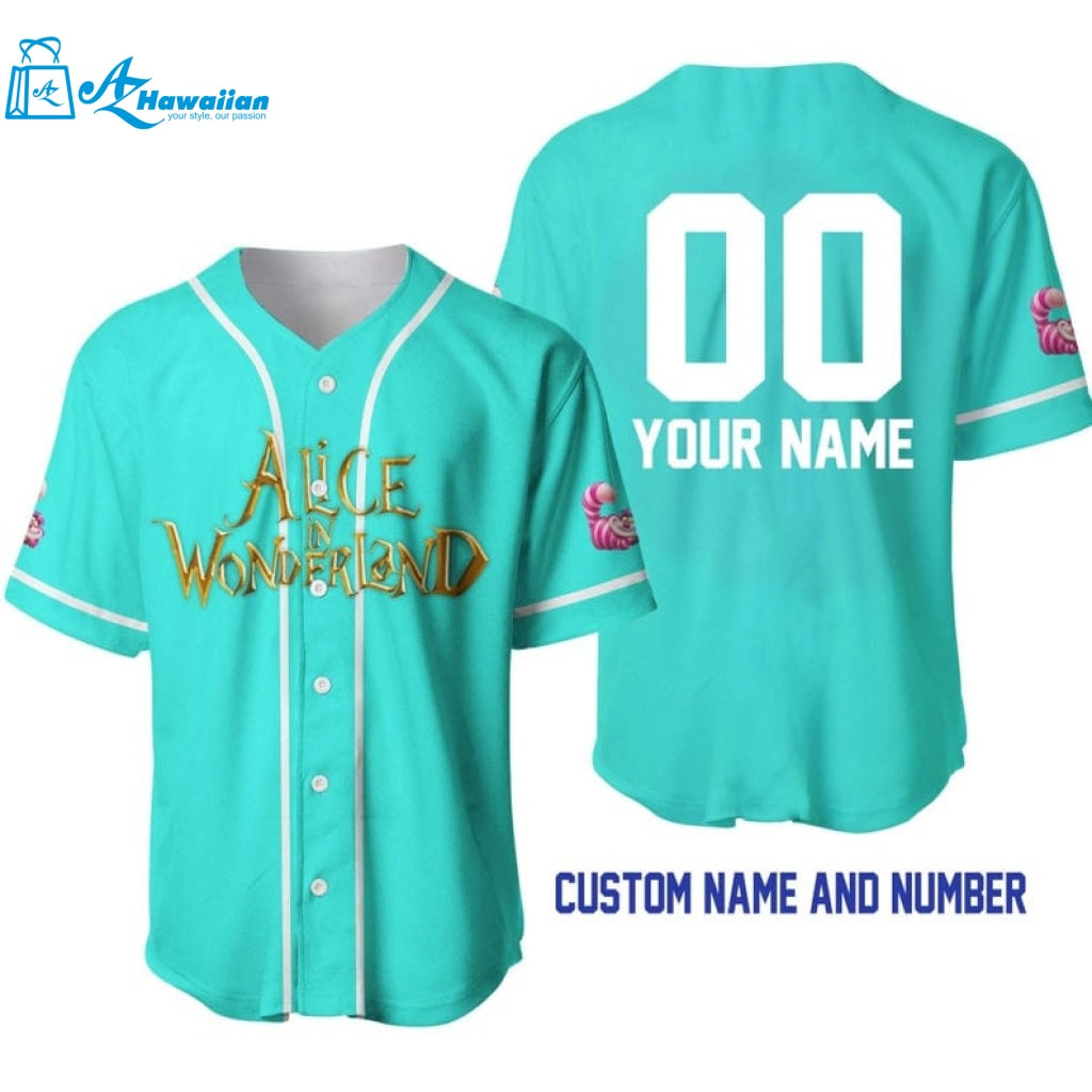 Personalized Alice In Wonderland All Over Print Baseball Jersey - Turquoise