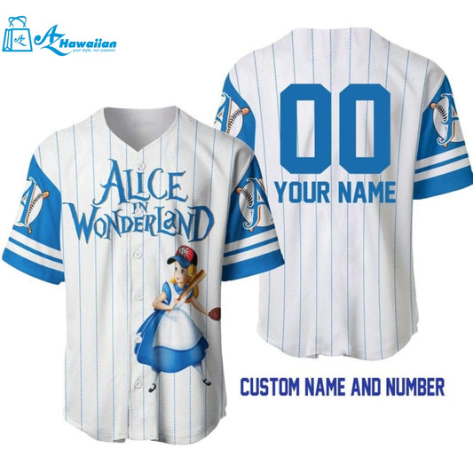 Personalized Alice In Wonderland All Over Print Pinstripe Baseball Jersey 