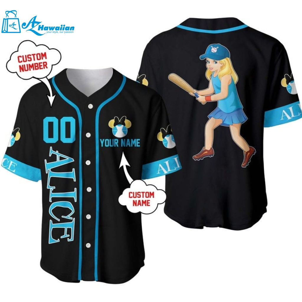 Personalized Alice In Wonderland Disney All Over Print Baseball Jersey 