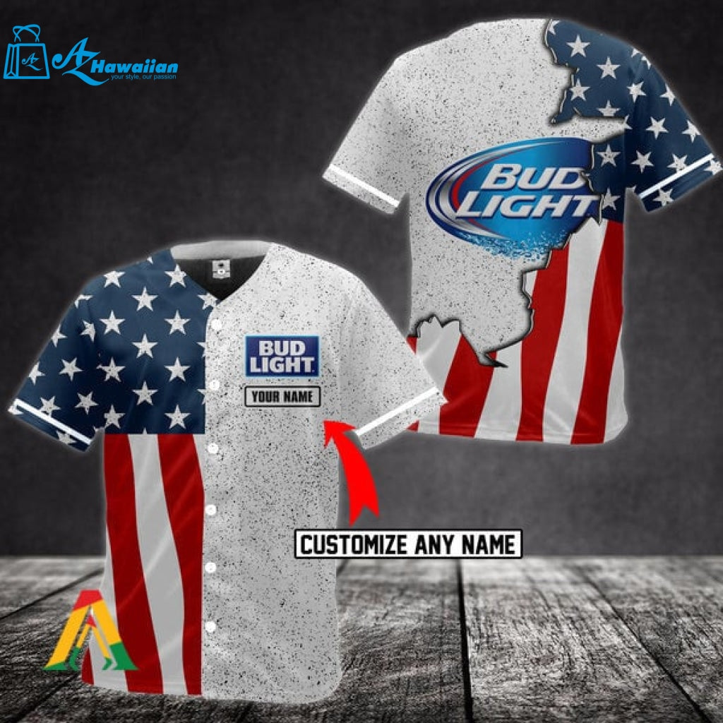 Personalized American Flag Bud Light Baseball Jersey