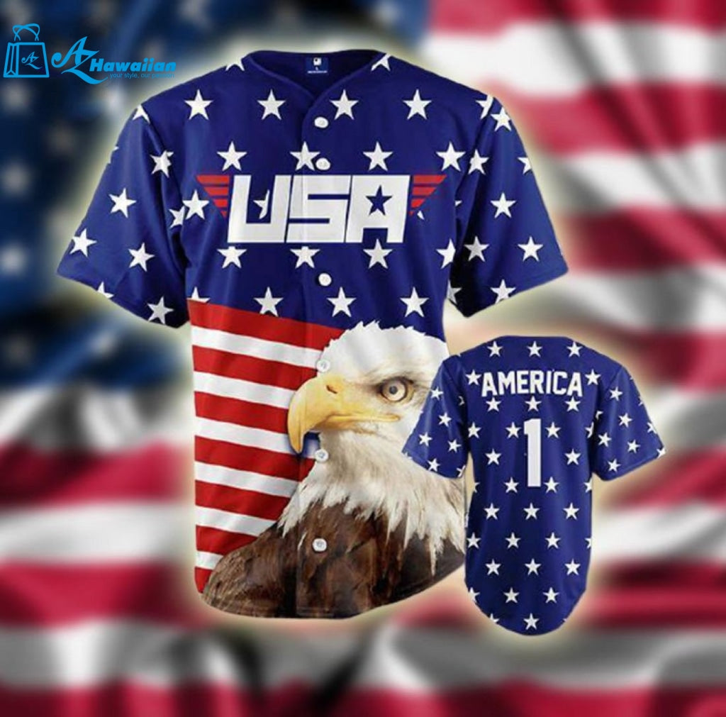 Personalized American Flag Eagle All Over Print 3D Unisex Baseball Jersey