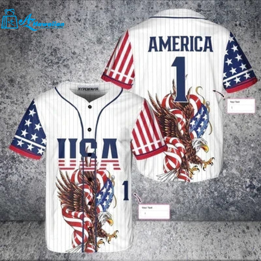 Personalized American USA Eagle All Over Print Pinstripe Unisex Baseball Jersey 