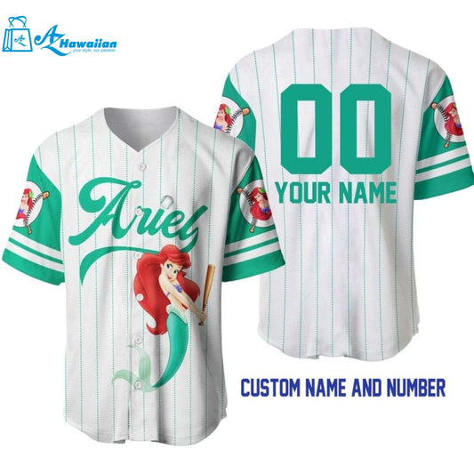 Personalized Ariel Princess The Little Mermaid All Over Print Pinstripe Baseball Jersey 