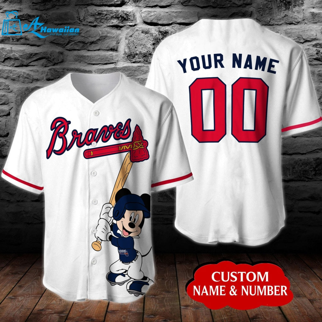 Personalized Atlanta Braves Mickey Mouse Disney All Over Print Unisex Baseball Jersey 