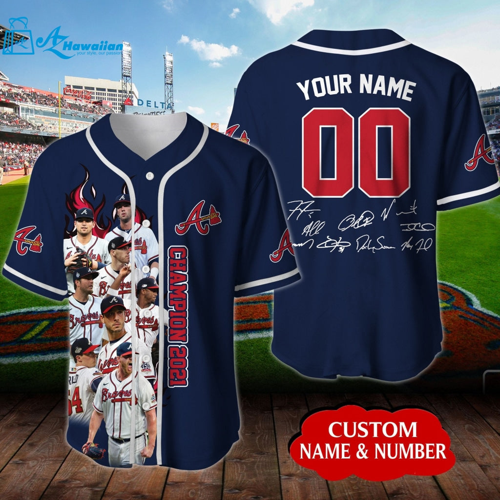 Personalized Atlanta Braves Signatures All Over Print 3D Baseball Jersey - Navy