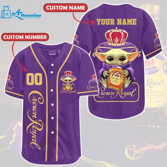 Personalized Baby Yoda Holding Crown Royal All Over Print 3D Unisex Baseball Jersey 