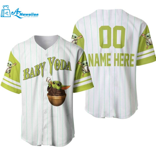 Personalized Baby Yoda Star Wars All Over Print Pinstripe Baseball Jersey 