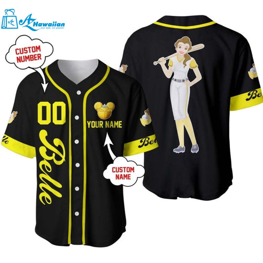 Personalized Belle Beauty & The Beast Disney Princess All Over Print Baseball Jersey 