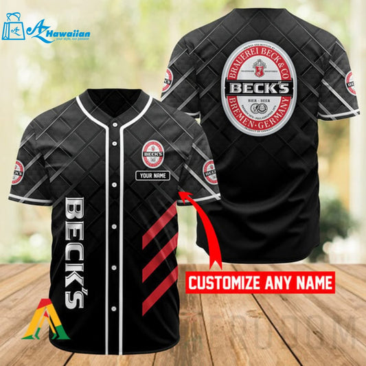 Personalized Black Beck's Beer Baseball Jersey