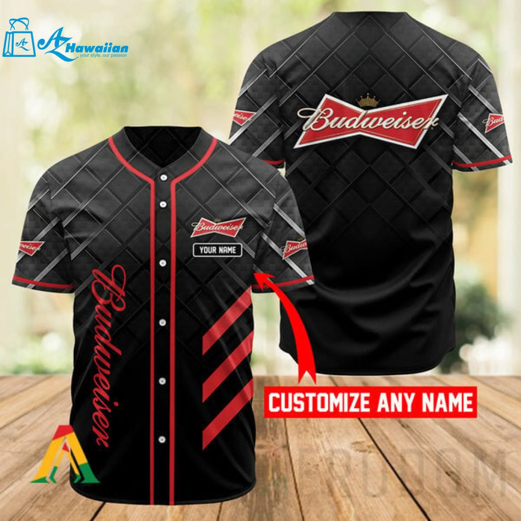 Personalized Black Budweiser Beer Baseball Jersey