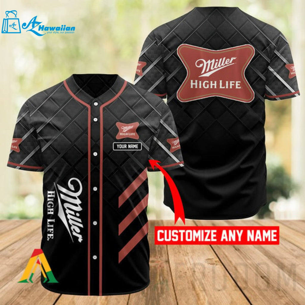 Personalized Black Miller High Life Baseball Jersey