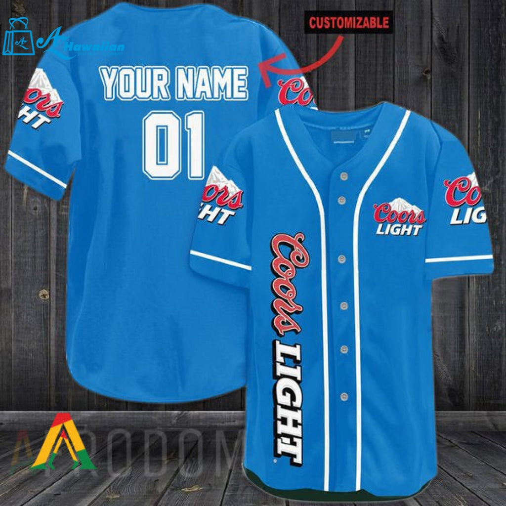 Personalized Blue Coors Light Beer Baseball Jersey