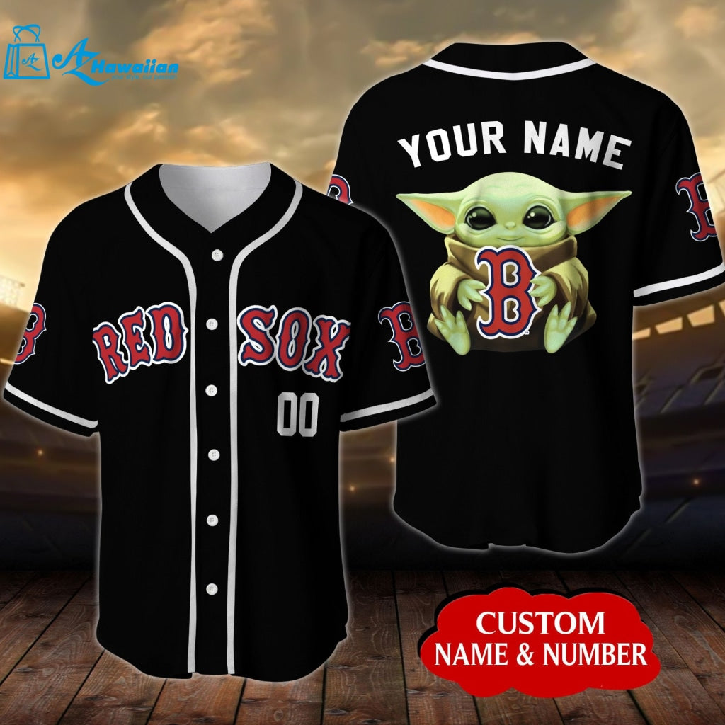 Personalized Boston Red Sox Baby Yoda All Over Print 3D Unisex Baseball Jersey 