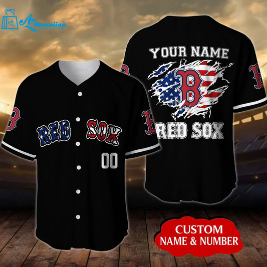 Personalized Boston Red Sox USA Flag All Over Print 3D Unisex Baseball Jersey 