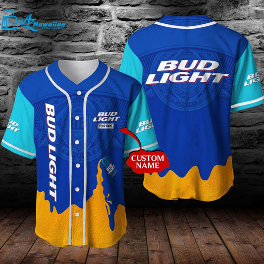 Personalized Bud Light Beer All Over Print 3D Unisex Baseball Jersey & Orange