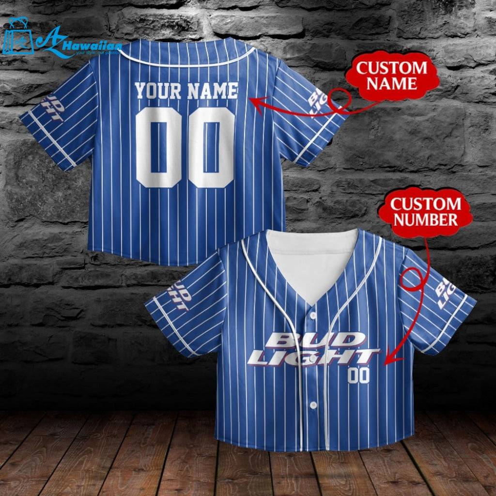 Personalized Bud Light Beer All Over Print Pinstripe Crop-top Baseball Jersey 