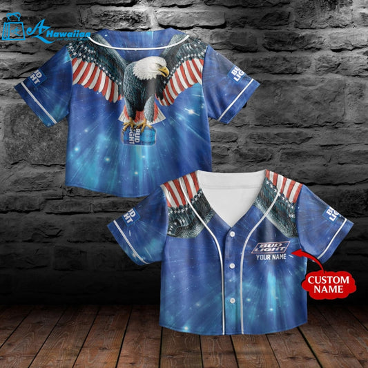 Personalized Bud Light Beer Eagle All Over Print 3D Unisex Crop-top Baseball Jersey 