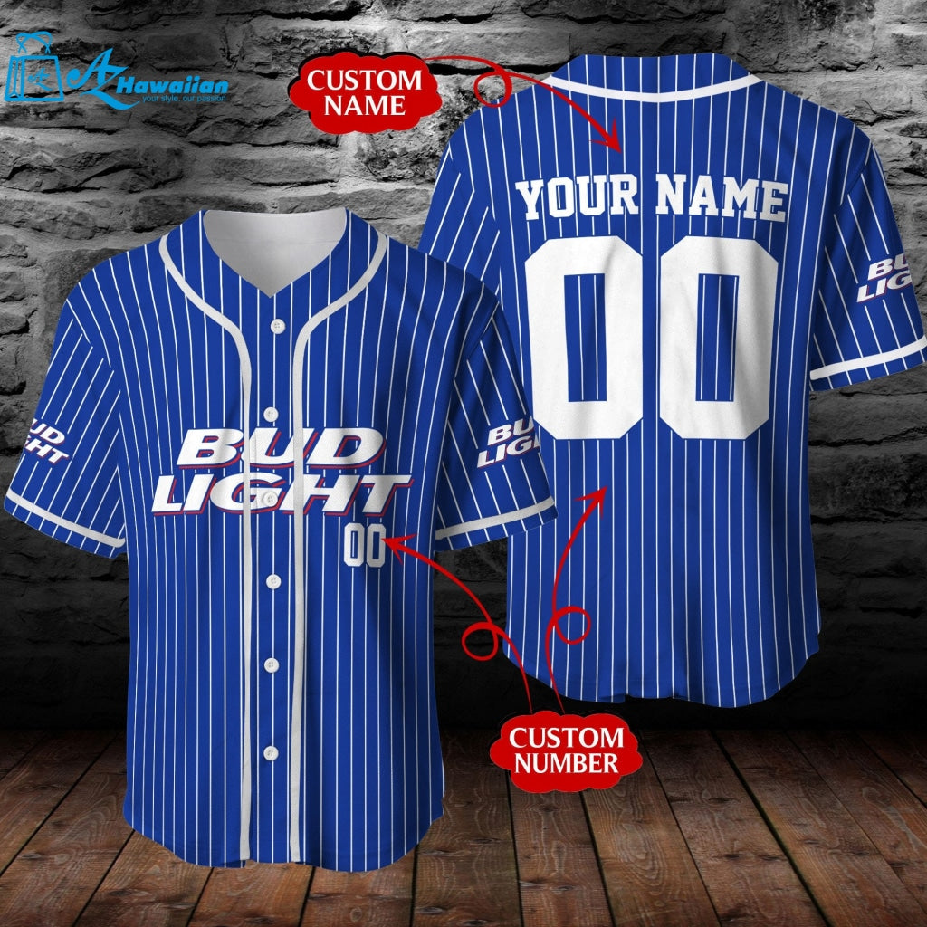 Personalized Bud Light Beer Pinstripe Baseball Jersey 