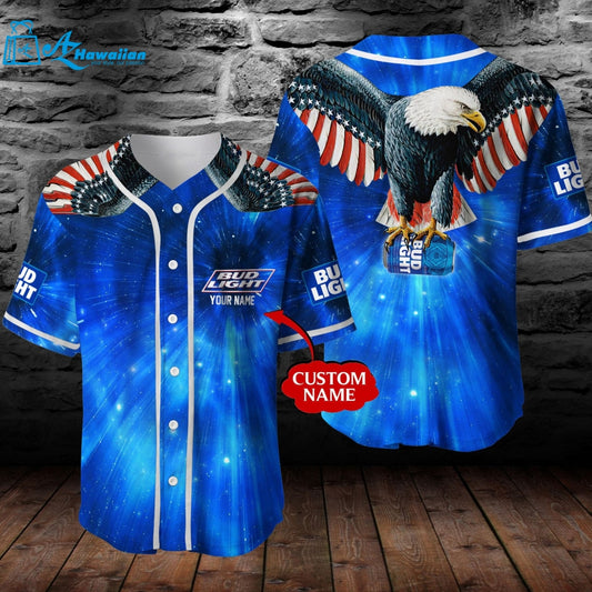 Personalized Bud Light USA Eagle All Over Print 3D Unisex Baseball Jersey 