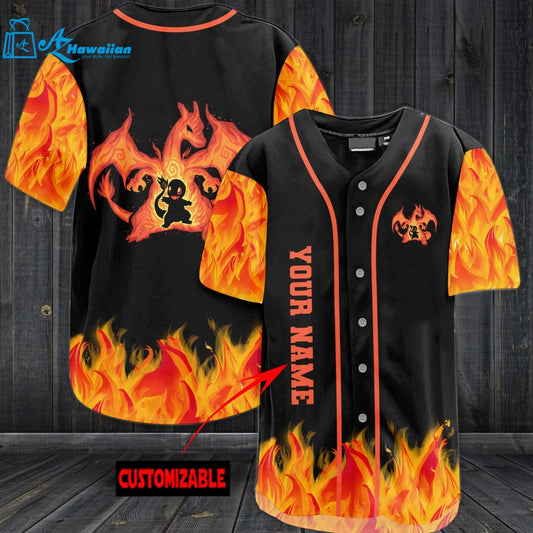 Personalized Charizard Fire Baseball Jersey 